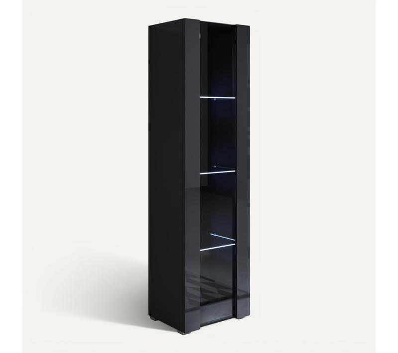Vitrine Pour Salon Salle à Manger En Noir Avec LED 40x29x167cm Luke V5