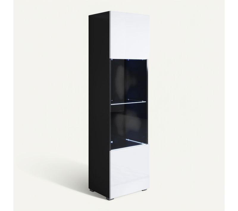 Vitrine Pour Salon Salle à Manger En Noir Et Blanc Avec LED 40x29x167cm Luke V6