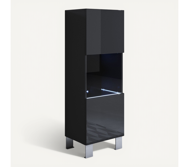Vitrine Pour Salon Salle à Manger En Noir Avec LED 40x29x138cm Luke V3