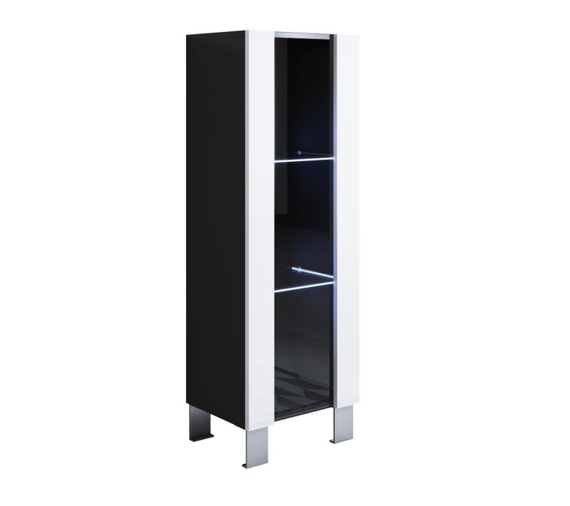 Vitrine Pour Salon Salle à Manger En Noir Et Blanc Avec LED 40x29x138cm Luke V2