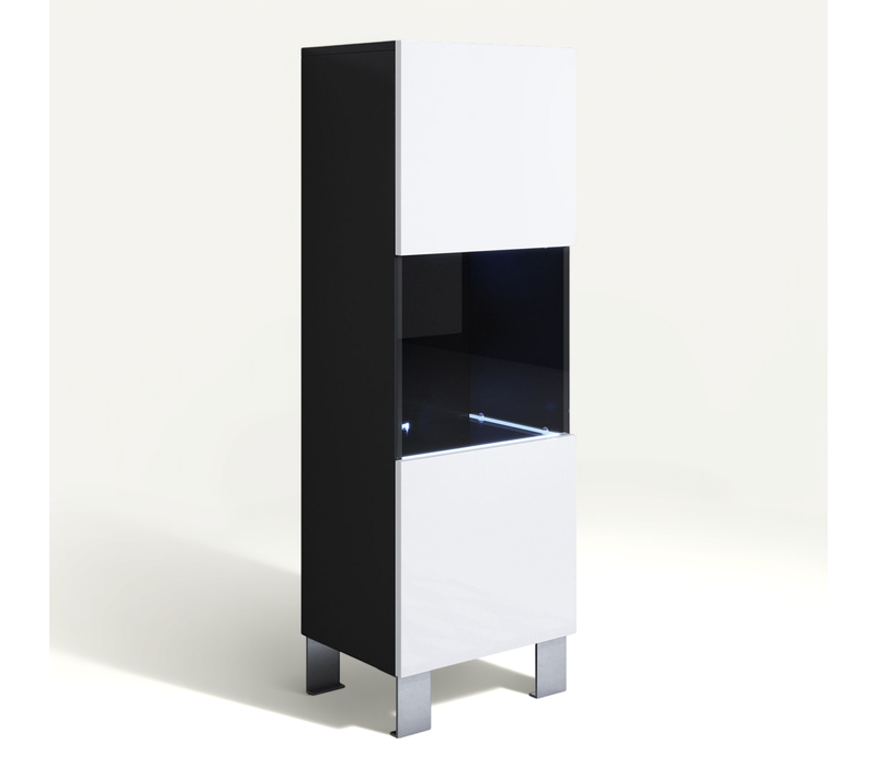 Vitrine Pour Salon Salle à Manger En Noir Et Blanc Avec LED 40x29x138cm Luke V3