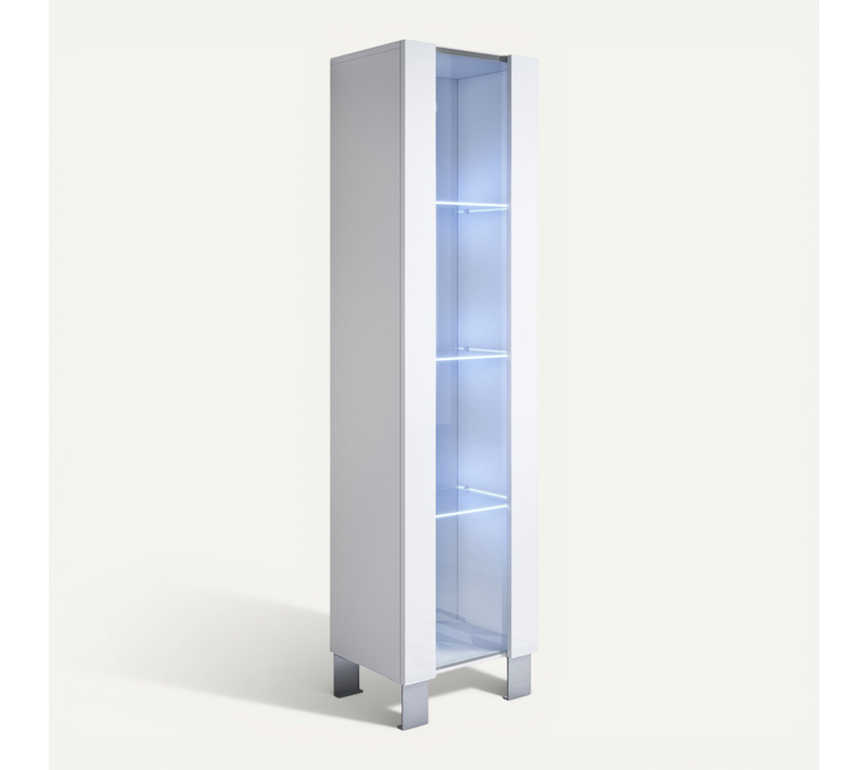 Vitrine Pour Salon Salle à Manger En Blanc Avec LED 40x29x177cm Luke V5