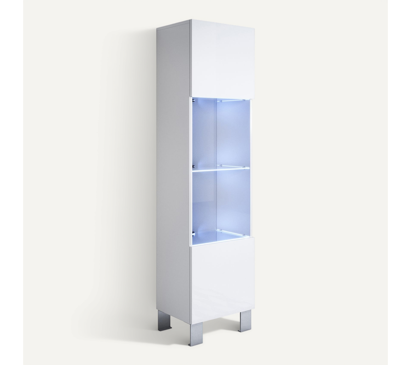 Vitrine Pour Salon Salle à Manger En Blanc Avec LED 40x29x177cm Luke V6