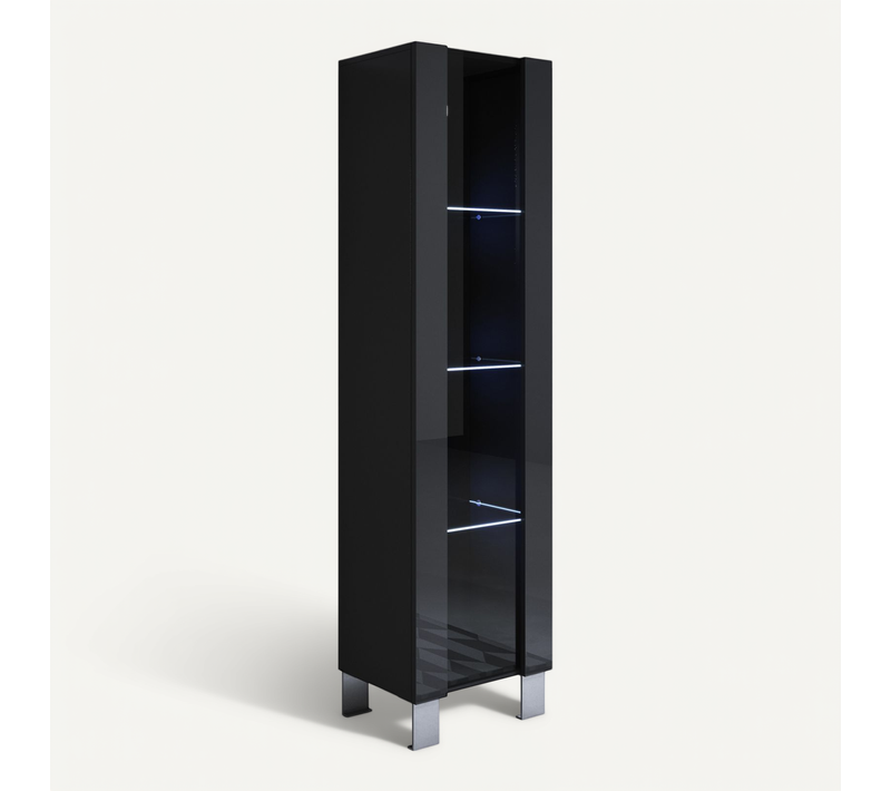 Vitrine Pour Salon Salle à Manger En Noir Avec LED 40x29x177cm Luke V5