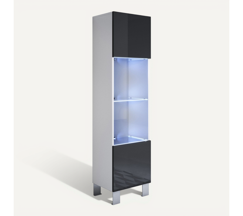 Vitrine Pour Salon Salle à Manger En Blanc Et Noir Avec LED 40x29x177cm Luke V6