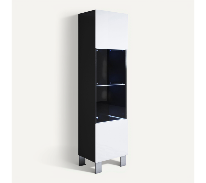 Vitrine Pour Salon Salle à Manger En Noir Et Blanc Avec LED 40x29x177cm Luke V6