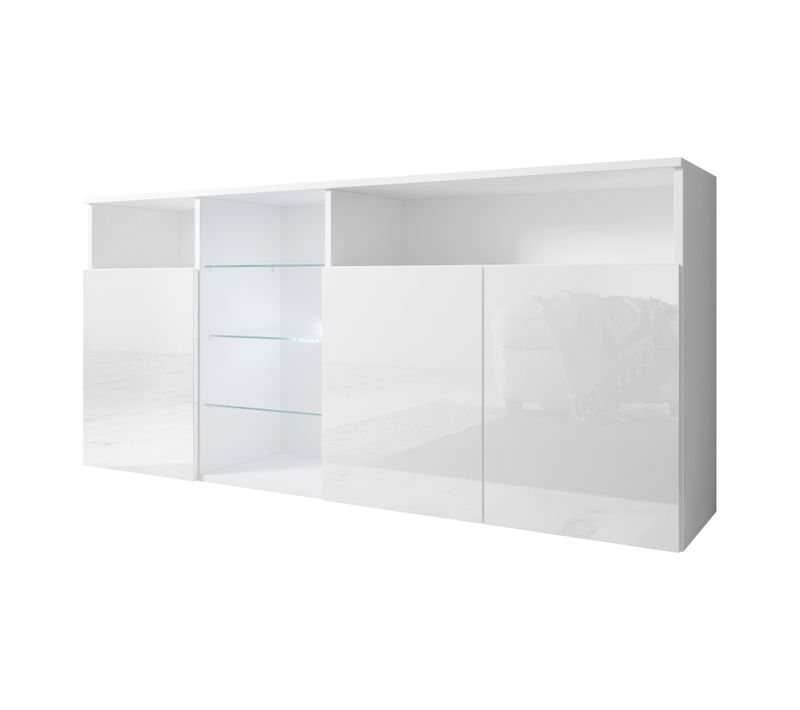 Bahut Buffet Pour Salon Salle à Manger En Blanc Avec LED 150x35x70cm Clark