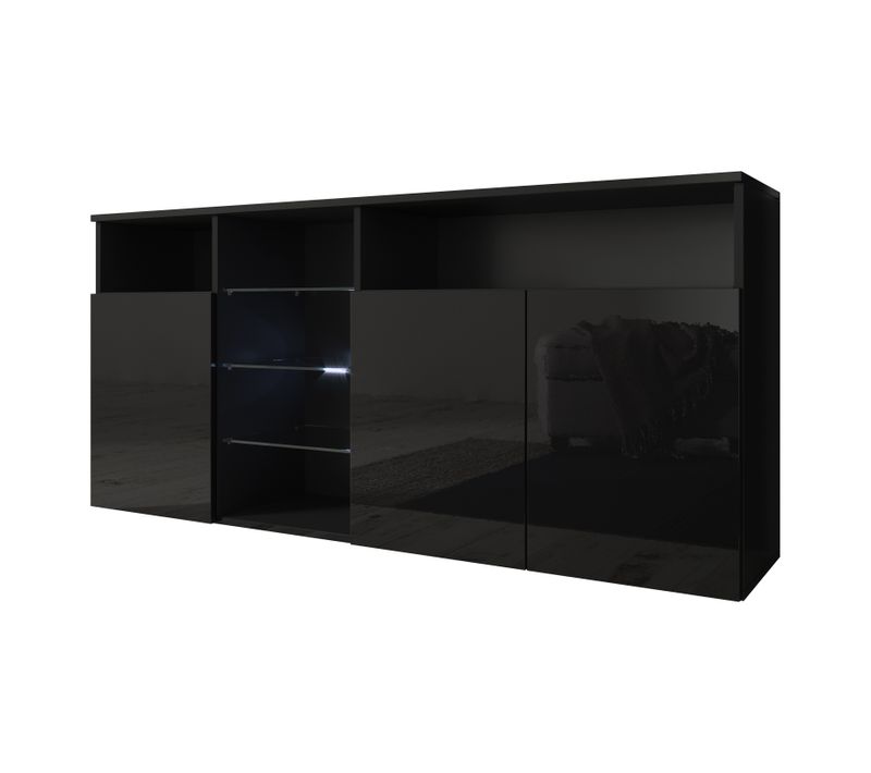 Bahut Buffet Pour Salon Salle à Manger En Noir Avec LED 150x35x70cm Clark