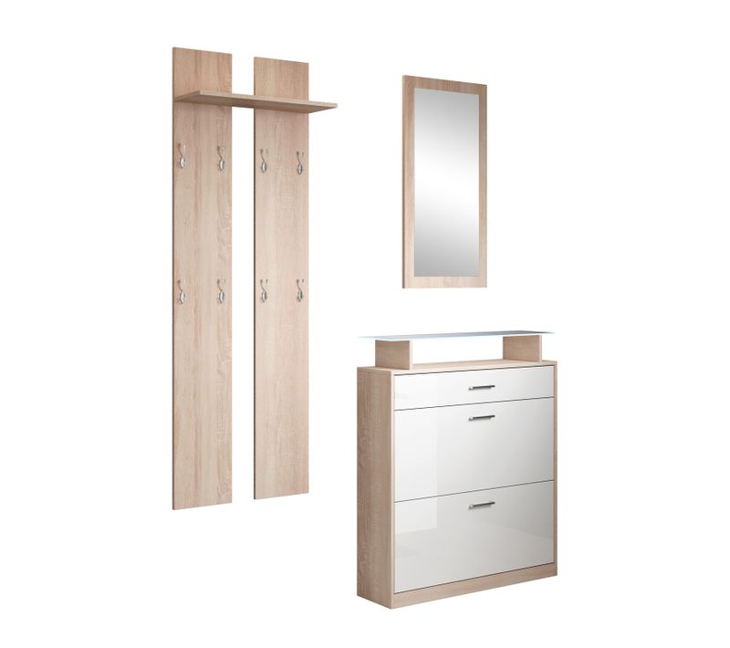 Ensemble D'entrée En Sonoma Et Blanc Avec LED 105x24x89cm Paola