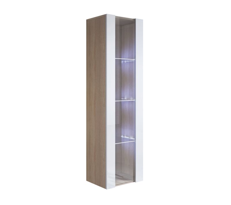 Vitrine Pour Salon Salle à Manger En Sonoma Et Blanc Avec LED 40x29x165cm Luke V5
