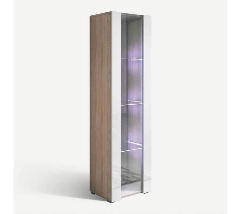 Vitrine Pour Salon Salle à Manger En Sonoma Et Blanc Avec LED 40x29x167cm Luke V5