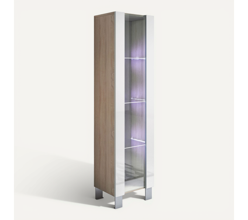 Vitrine Pour Salon Salle à Manger En Sonoma Et Blanc Avec LED 40x29x177cm Luke V5