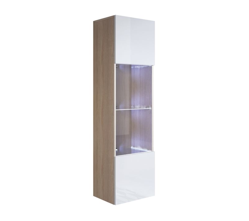 Vitrine Pour Salon Salle à Manger En Sonoma Et Blanc Avec LED 40x29x165cm Luke V6