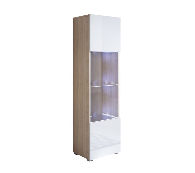Vitrine Pour Salon Salle à Manger En Sonoma Et Blanc Avec LED 40x29x167cm Luke V6