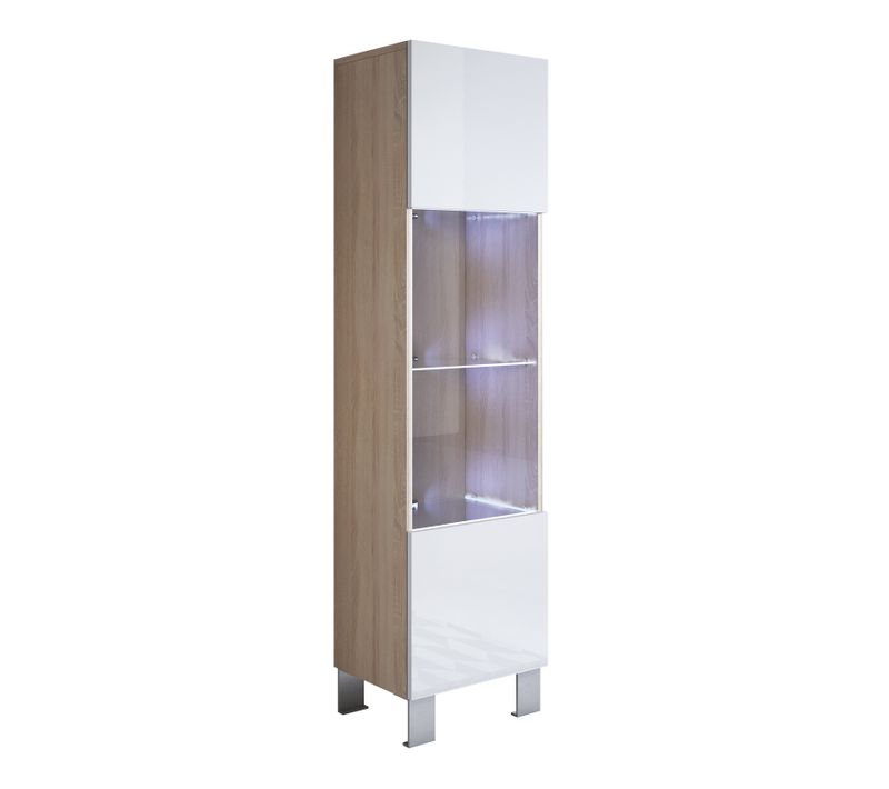 Vitrine Pour Salon Salle à Manger En Sonoma Et Blanc Avec LED 40x29x177cm Luke V6