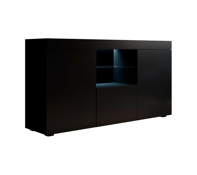 Bahut Buffet Pour Salon Salle à Manger En Noir Avec LED 150x40x80cm Natolia