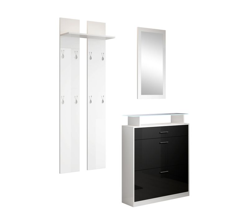 Ensemble D'entrée Pour Hall D'entrée Couloir En Blanc Et Noir Avec LED 105x24x89cm Paola