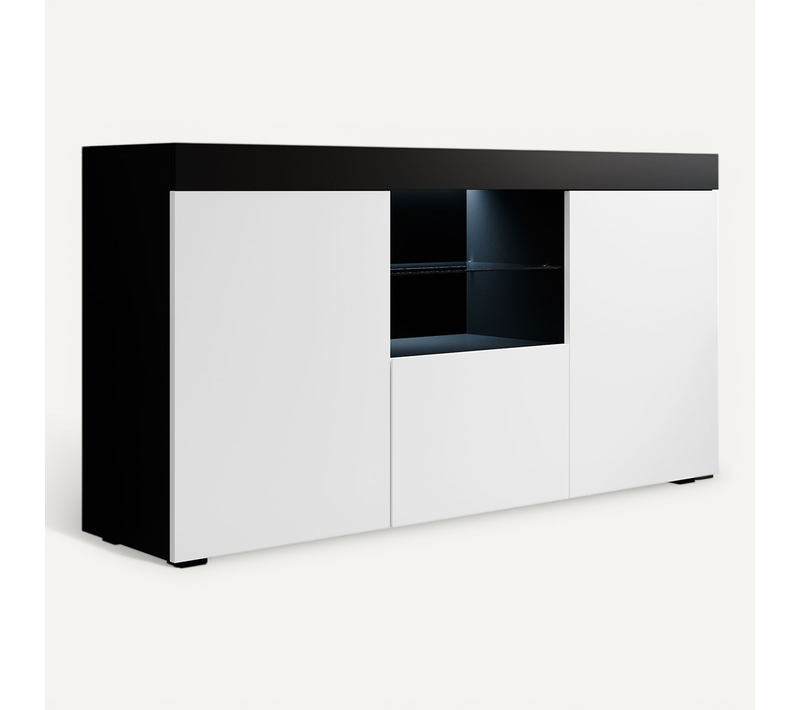 Bahut Buffet Pour Salon Salle à Manger En Noir Et Blanc Avec LED 150x40x80cm Natolia