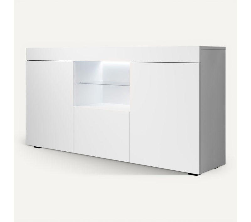 Bahut Buffet Pour Salon Salle à Manger En Blanc Avec LED 135x34x73cm Sefora