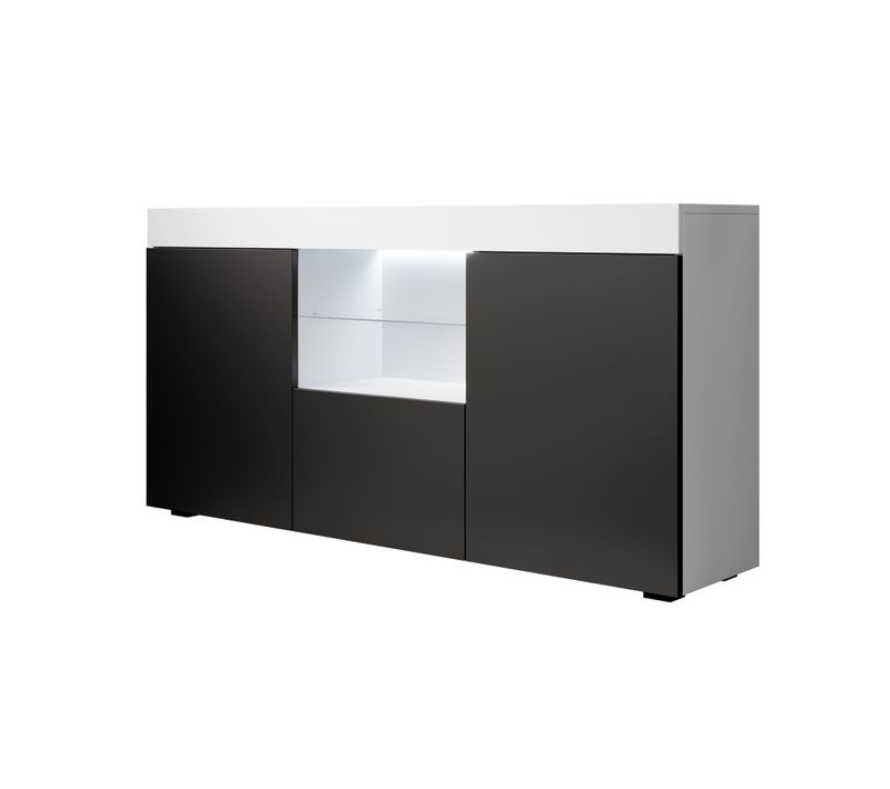 Bahut Buffet Pour Salon Salle à Manger En Blanc Et Noir Avec LED 135x34x73cm Sefora