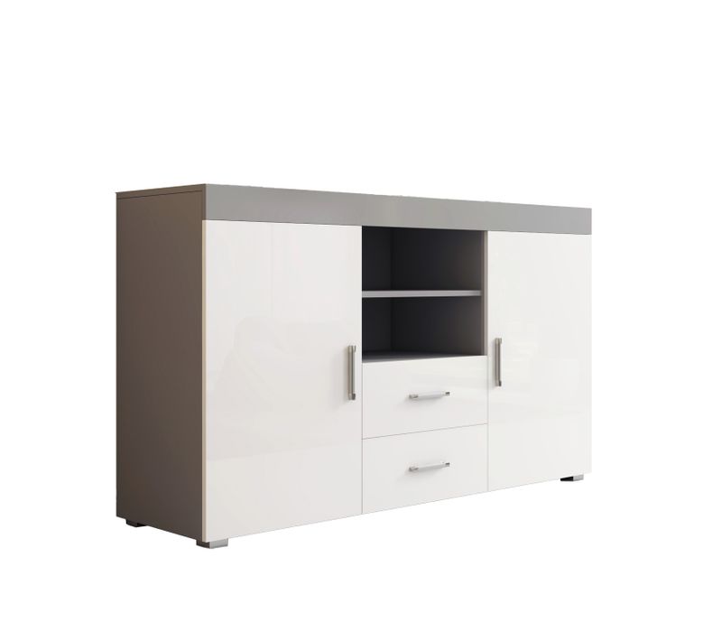 Bahut Buffet Pour Salon Salle à Manger En Gris Et Blanc 140x40x80cm Roque