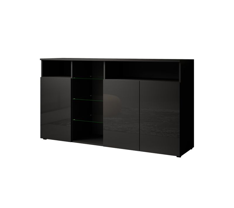 Bahut Buffet Pour Salon Salle à Manger En Noir Avec LED 150x40x82cm Clark L