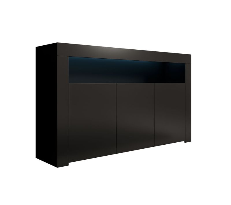 Bahut Buffet Pour Salon Salle à Manger En Noir Avec LED 155x37x91,5cm Aker