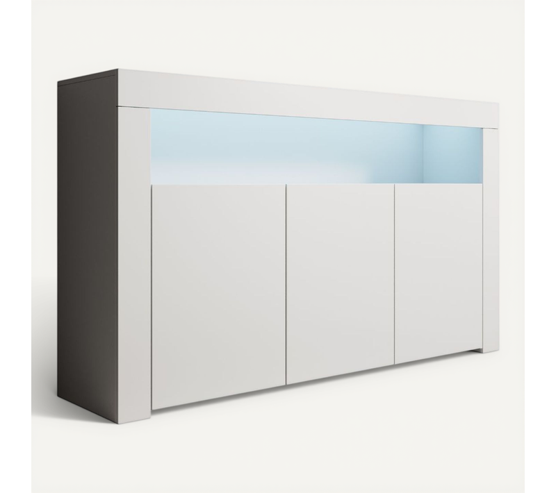 Bahut Buffet Pour Salon Salle à Manger En Blanc Avec LED 155x37x91,5cm Aker
