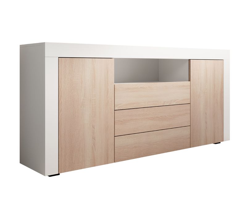 Bahut Buffet Pour Salon Salle à Manger En Blanc Et Sonoma 160x35x72cm Yanis