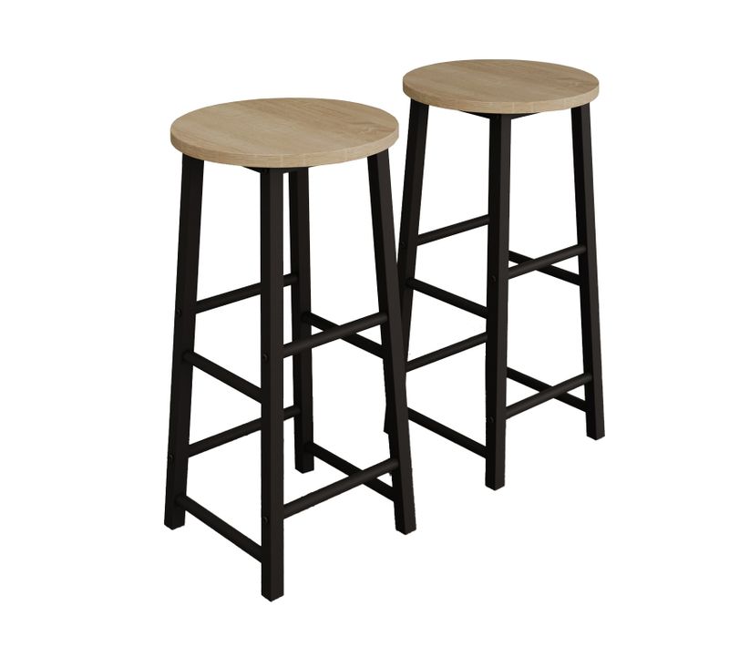 Lot 2 Tabourets En Noir Et Sonoma 33x33x71cm Lucca