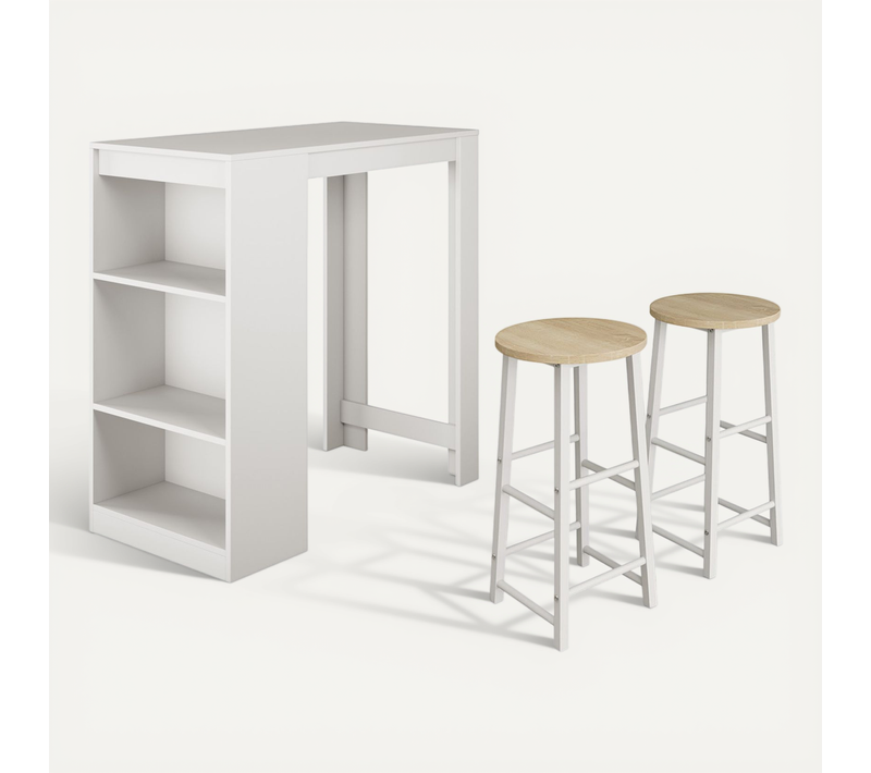 Table Haute Avec 2 Tabourets Pour Cuisine Salle à Manger En Blanc 110x50x103cm Kyra