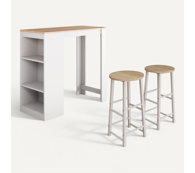Table Haute Avec 2 Tabourets En Blanc Et Sonoma 110x50x103cm Kyra