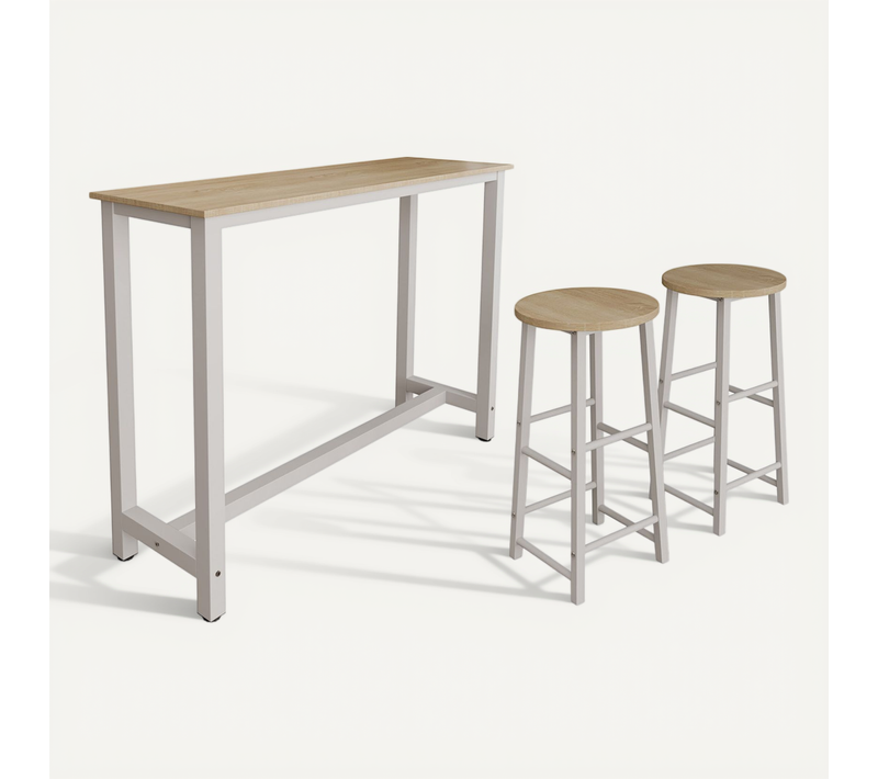 Table Haute Avec 2 Tabourets En Blanc Et Sonoma 140x40x100cm Ani
