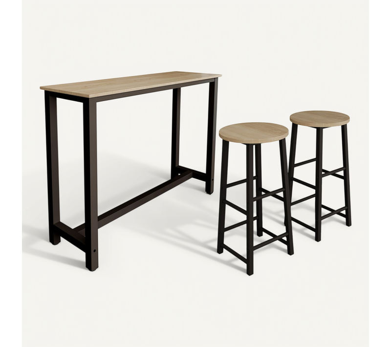 Table Haute Avec 2 Tabourets En Noir Et Sonoma 140x40x100cm Ani