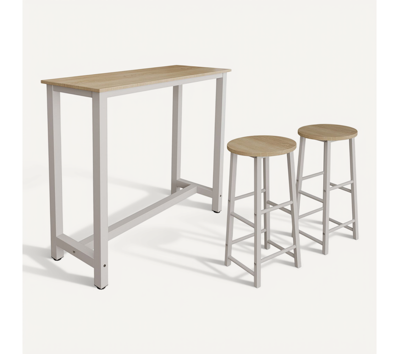 Table Haute Avec 2 Tabourets En Blanc Et Sonoma 120x40x100cm Ani