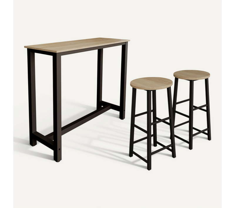 Table Haute Avec 2 Tabourets En Noir Et Sonoma 120x40x100cm Ani
