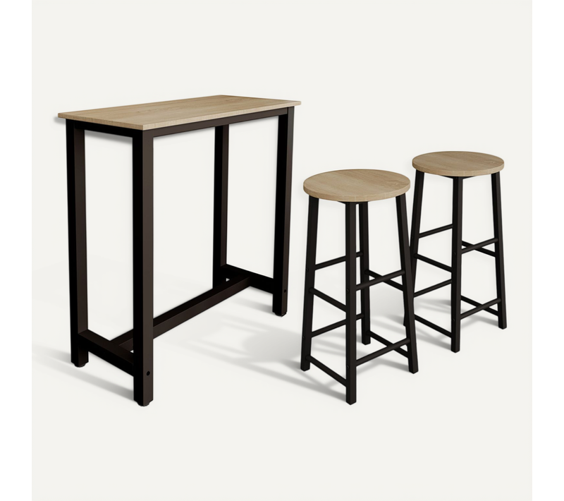 Table Haute Avec 2 Tabourets En Noir Et Sonoma 100x40x100cm Ani
