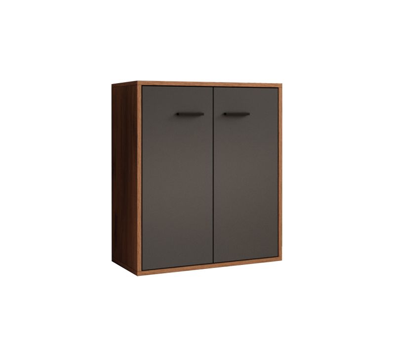 Bahut Buffet Bas Pour Salon Salle à Manger En Noyer Ambar Et Gris 60x30x71cm Lander L2