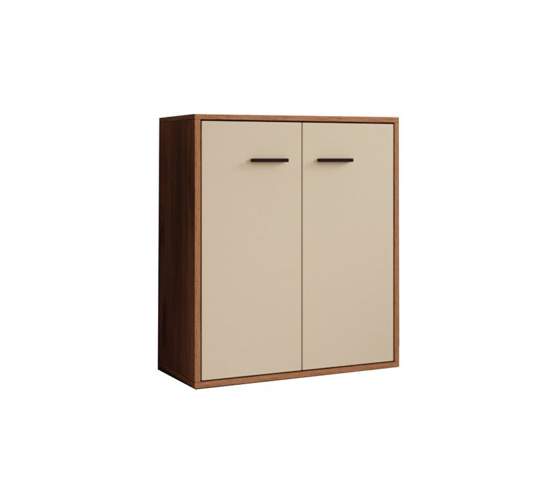 Bahut Buffet Bas Pour Salon Salle à Manger En Noyer Ambar Et Beige 60x30x71cm Lander L2