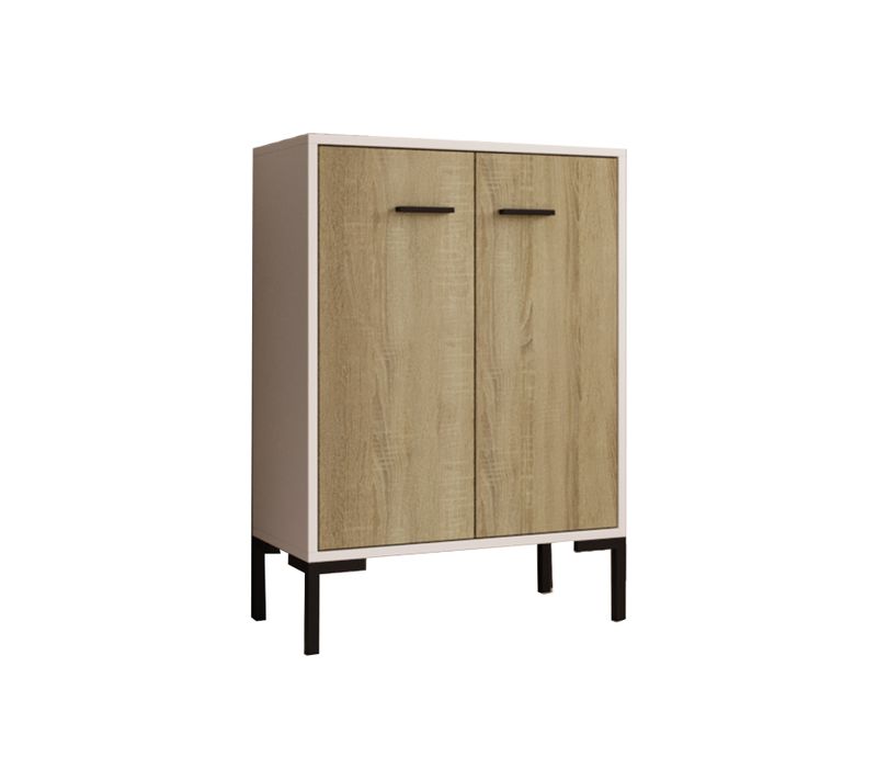 Bahut Buffet Bas Pour Salon Salle à Manger En Blanc Et Sonoma 60x30x84cm Lander L15