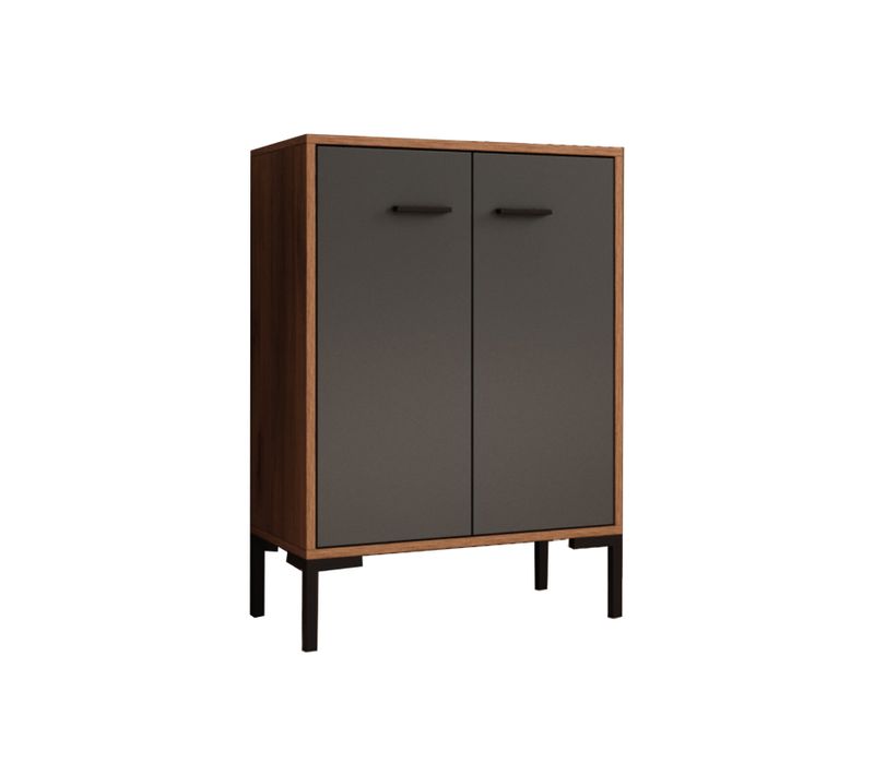 Bahut Buffet Bas Pour Salon Salle à Manger En Noyer Ambar Et Gris 60x30x84cm Lander L15