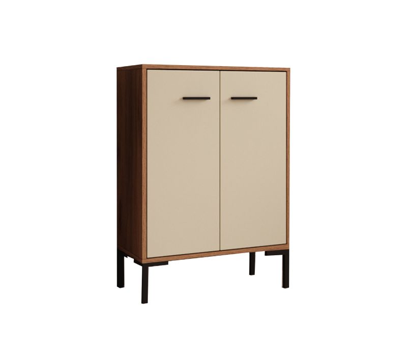 Bahut Buffet Bas Pour Salon Salle à Manger En Noyer Ambar Et Beige 60x30x84cm Lander L15