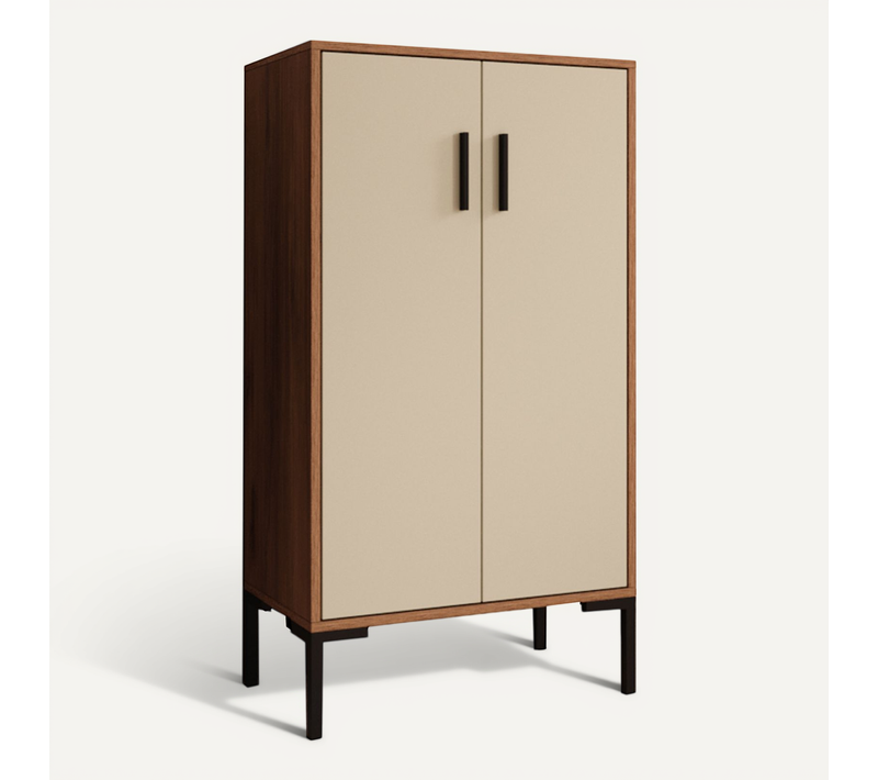Bahut Buffet Bas En Noyer Ambar Et Beige 60x35x110,5cm Lander L17