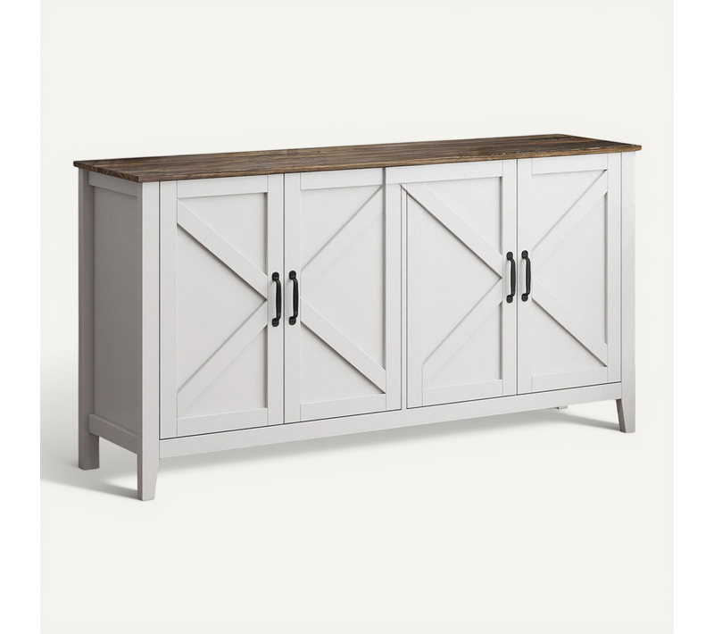 Buffet Rustic 140x40x80cm Olivia - Blanc Et Chêne