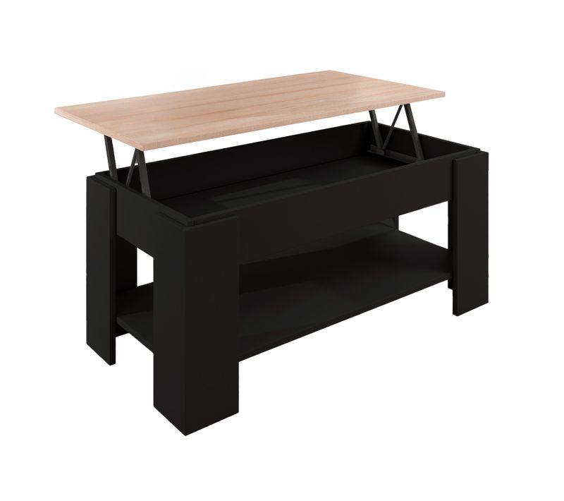 Table Basse Relevable Pour Salon Salle à Manger En Noir Et Sonoma 100x50x43,5cm Nicoleta