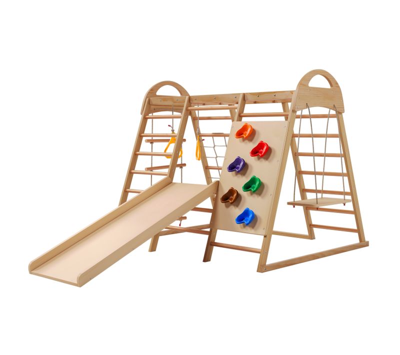 Structure De Jeu 7 En 1,structure D'escalade Enfant Bois Massif, 134×120×120 Cm,portique D'escalade