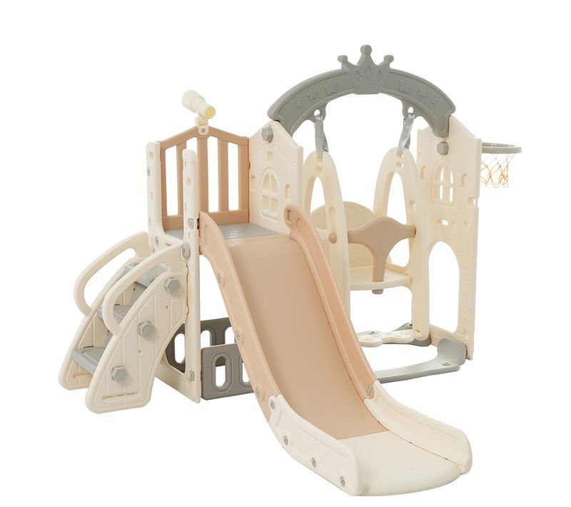 Toboggan Enfants 5 En 1, Toboggans Avec Balançoire, Glisse, Panier De Basket, Boîte De Rangement