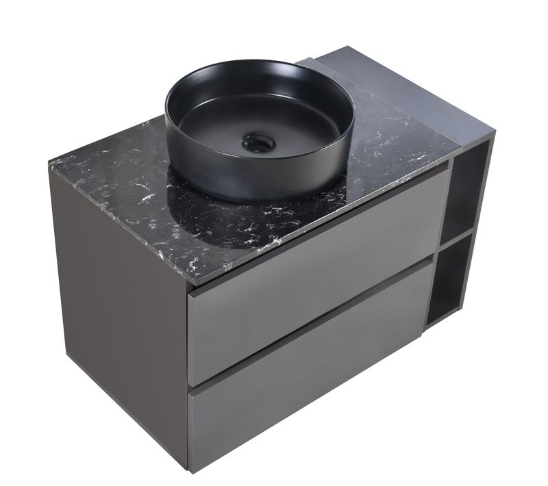 Meuble Vasque En Céramique, Avec Tiroirs, Noir-gris