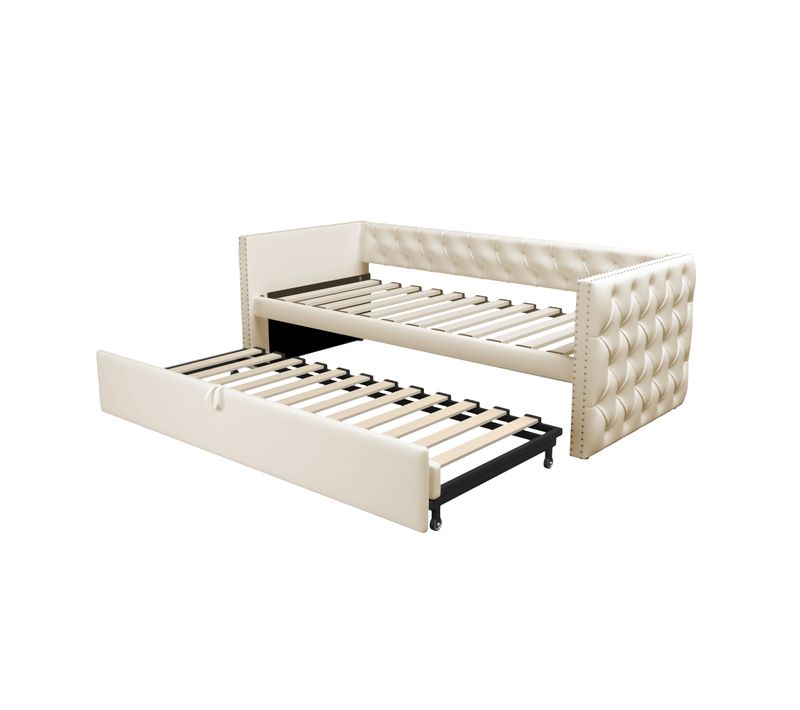 Lit Tapissé 90x200 Cm, Matériau Velours, Avec Lit Escamotable, Couleur Beige