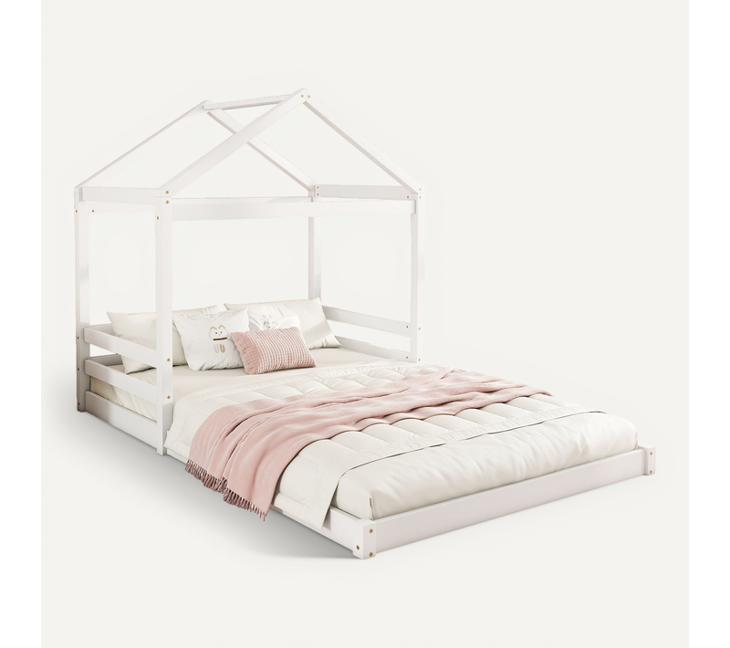 Lit Cabane 140x200 Cm En Pin, Blanc